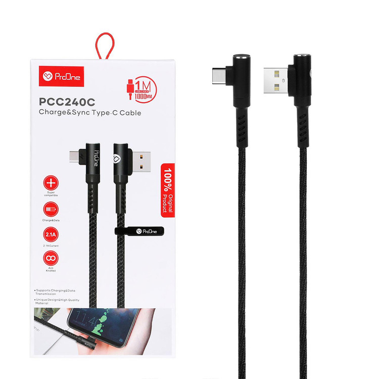 کابل شارژ یا تبدیل USB به USB-C پرووان مدل PCC240C طول 1 متر تایپ c