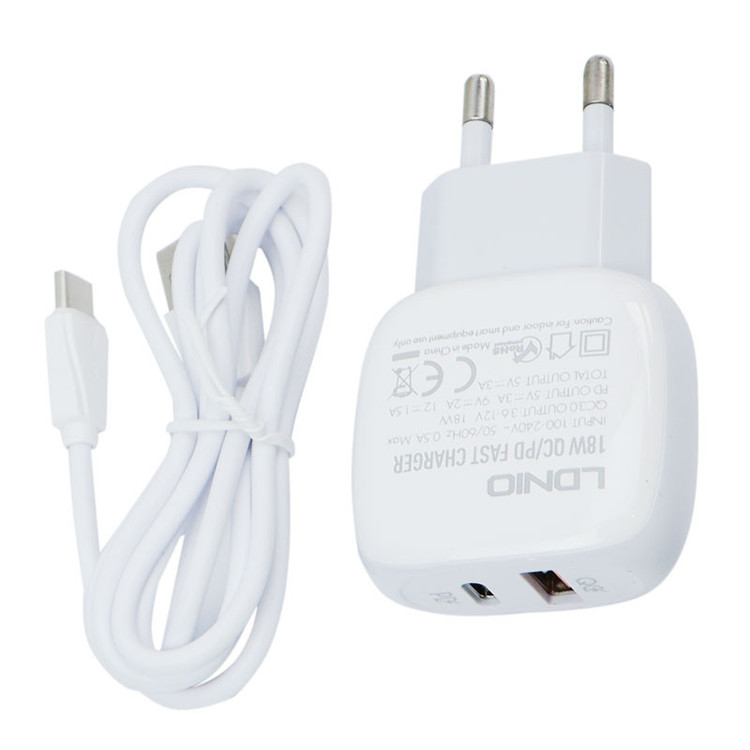 شارژر دیواری الدینیو مدل A2313C به همراه کابل تبدیل USB-C