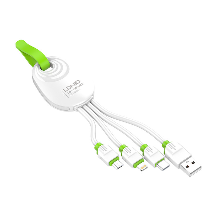 کابل تبدیل USB به microUSB / USB-C / لایتنینگ الدینیو مدل LC95 طول 0.15 متر