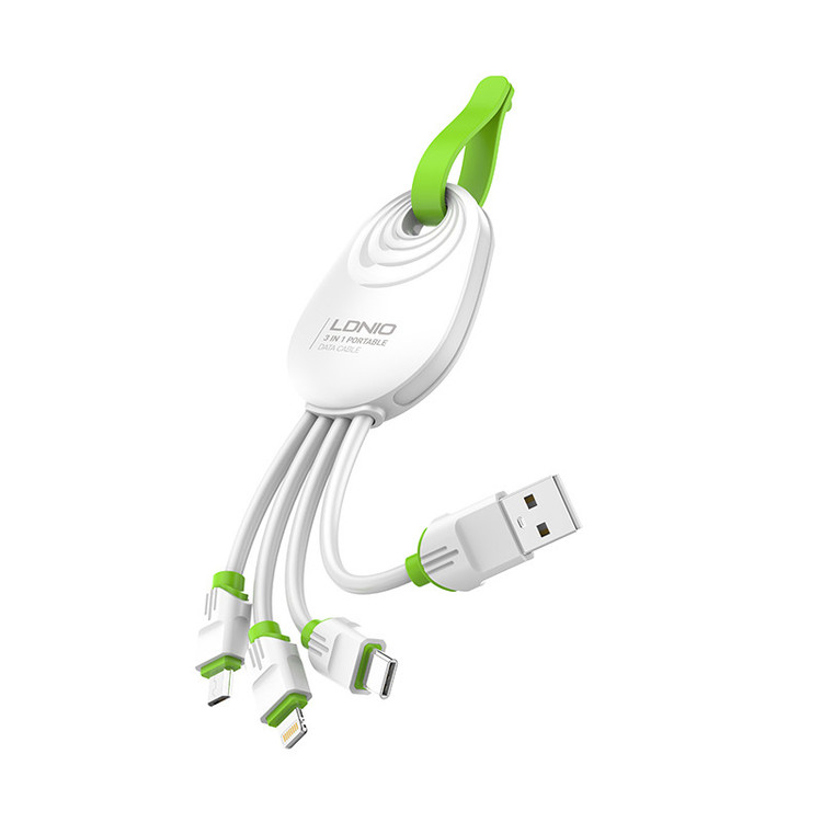 کابل تبدیل USB به microUSB / USB-C / لایتنینگ الدینیو مدل LC95 طول 0.15 متر