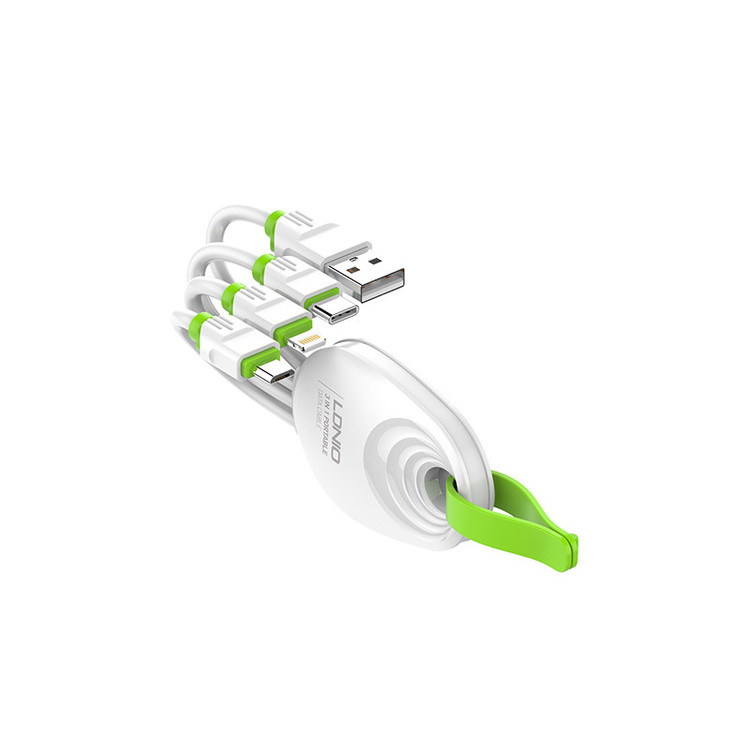 کابل تبدیل USB به microUSB / USB-C / لایتنینگ الدینیو مدل LC95 طول 0.15 متر