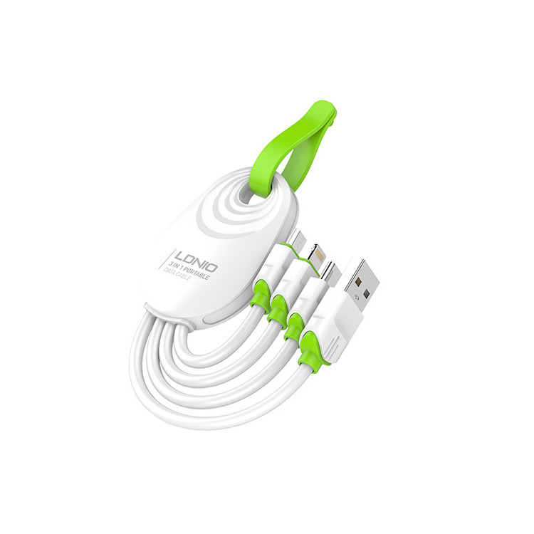 کابل تبدیل USB به microUSB / USB-C / لایتنینگ الدینیو مدل LC95 طول 0.15 متر