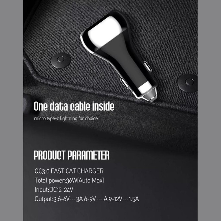 شارژر فندکی الدینیو مدل Quick به همراه کابل تبدیل microUSB