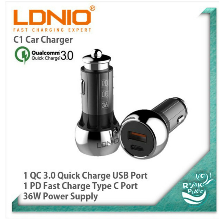 شارژر فندکی الدینیو مدل C1 به همراه کابل تبدیل USB-C