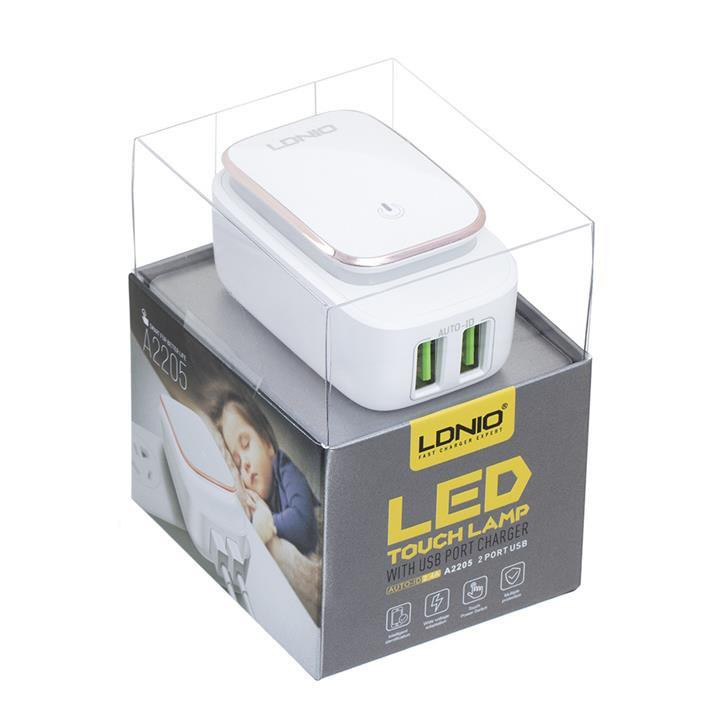 آداپتور سفید 2 پورت LDNIO دارای چراخ خواب مدل A2205