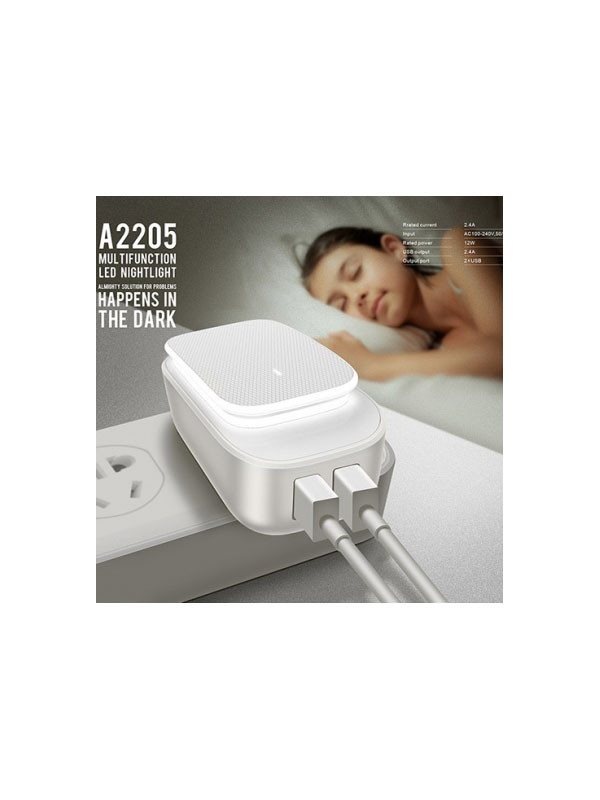 آداپتور سفید 2 پورت LDNIO دارای چراخ خواب مدل A2205