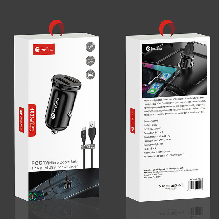 شارژر فندکی پرووان مدل PCG12 به همراه کابل تبدیل MicroUSB